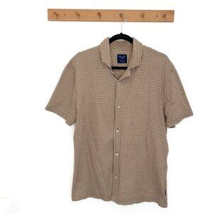Men's Tan & Cream Patterned Cotton Casual Button Down Short Sleeve Shirt